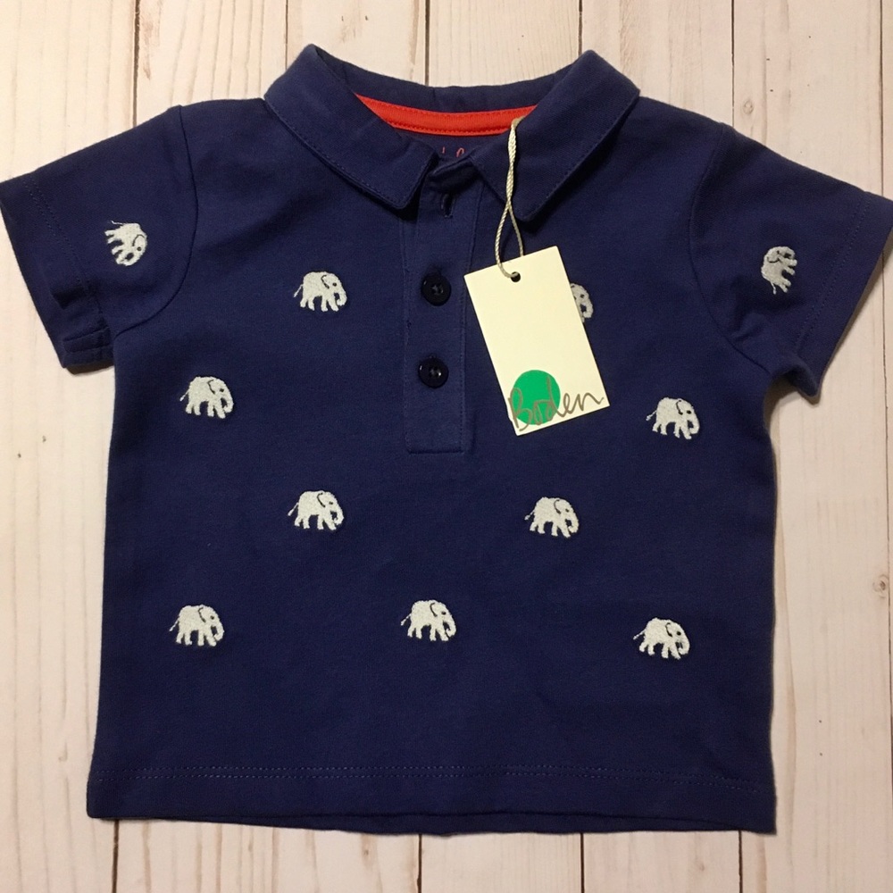 Mini Boden Embroidered Elephant Polo Size 3-6M